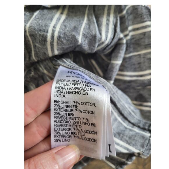 Roxy Gray White Striped Bikini Mood Linen Blend Swim Cover Top M NEW Cropped - Picture 5 of 6